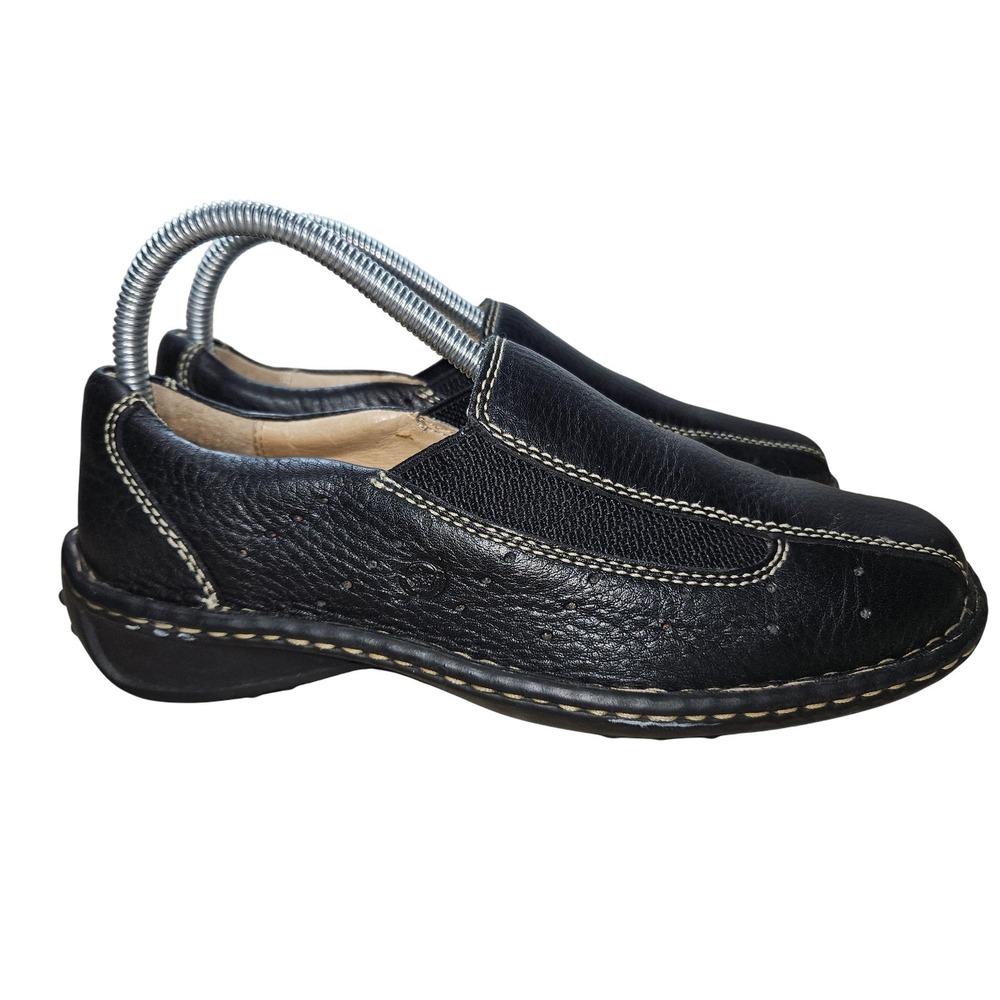 Born Shoes Womens Size 7.5 Black Leather Slip On Loafers Comfort Moc Toe W3511